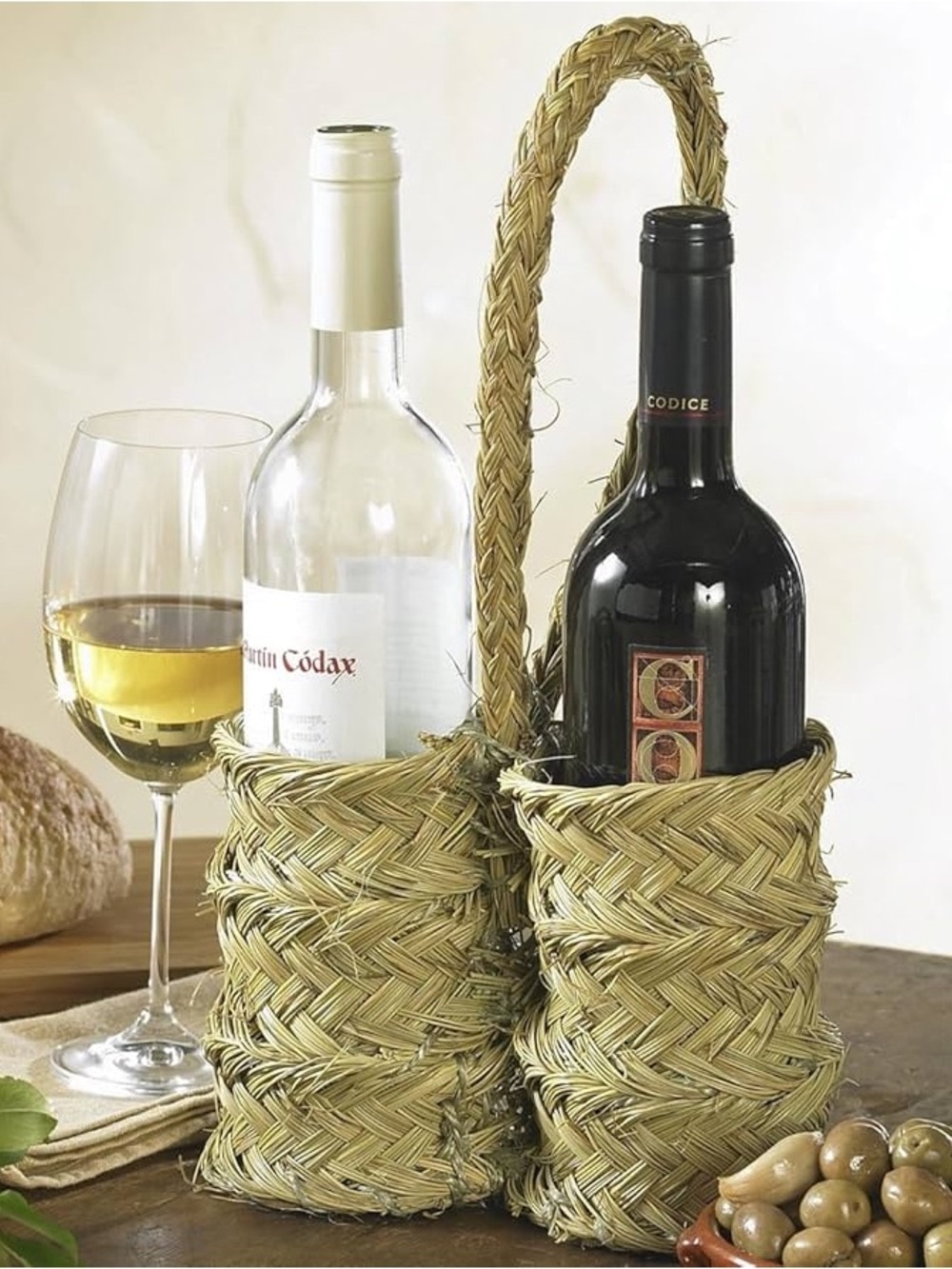 Esparto Grass Wine Holder Handwoven in Spain Natural Beige Khaki